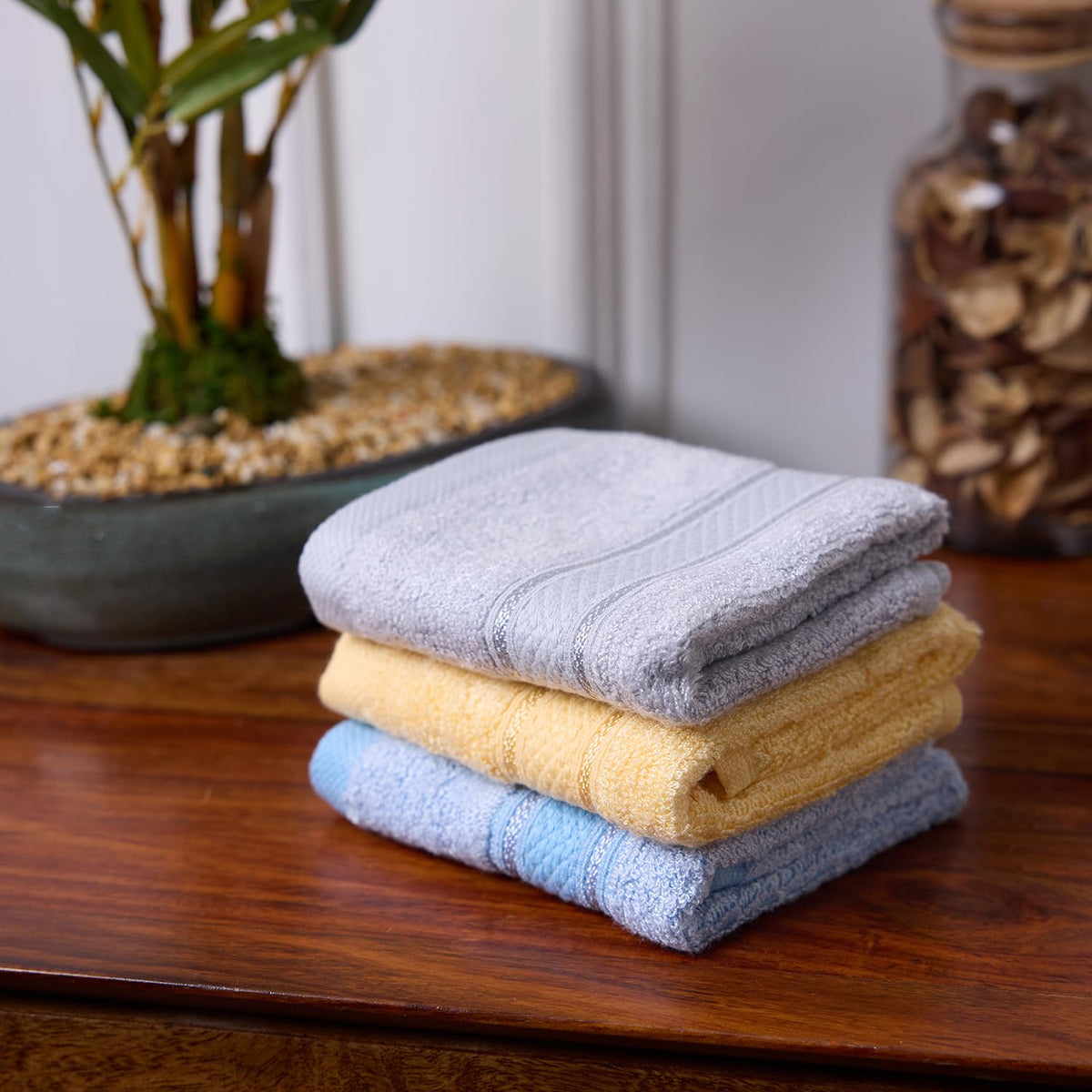 BAMBOO SOUL bamboo face towel — Yellow, Dark Beige, Sky Blue