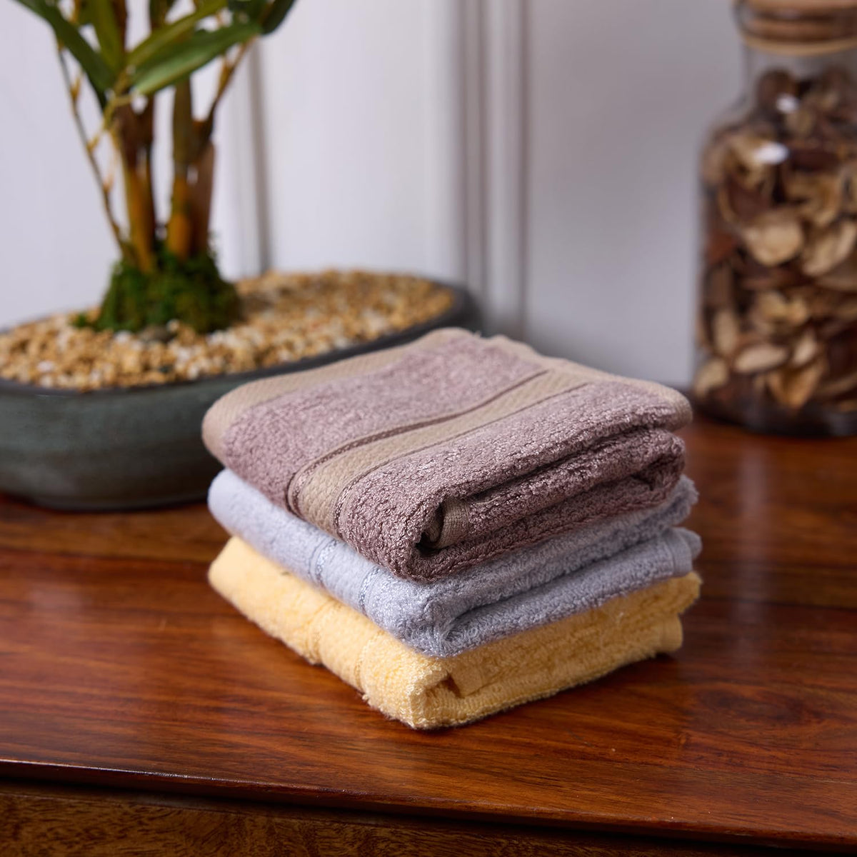 BAMBOO SOUL bamboo face towel — Light Grey, Yellow, Dark Beige