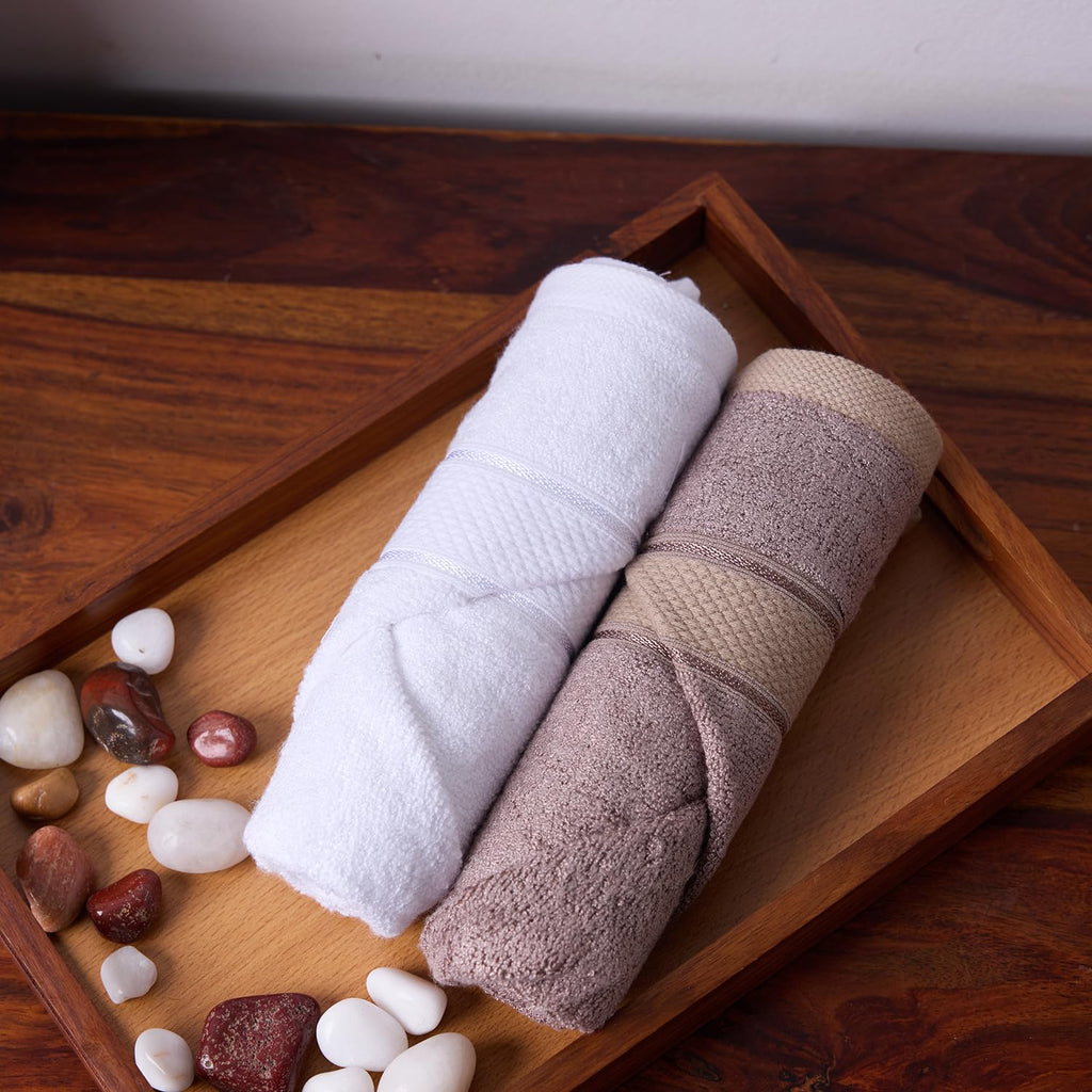 BAMBOO SOUL Bamboo Hand Towel — White, Dark Beige