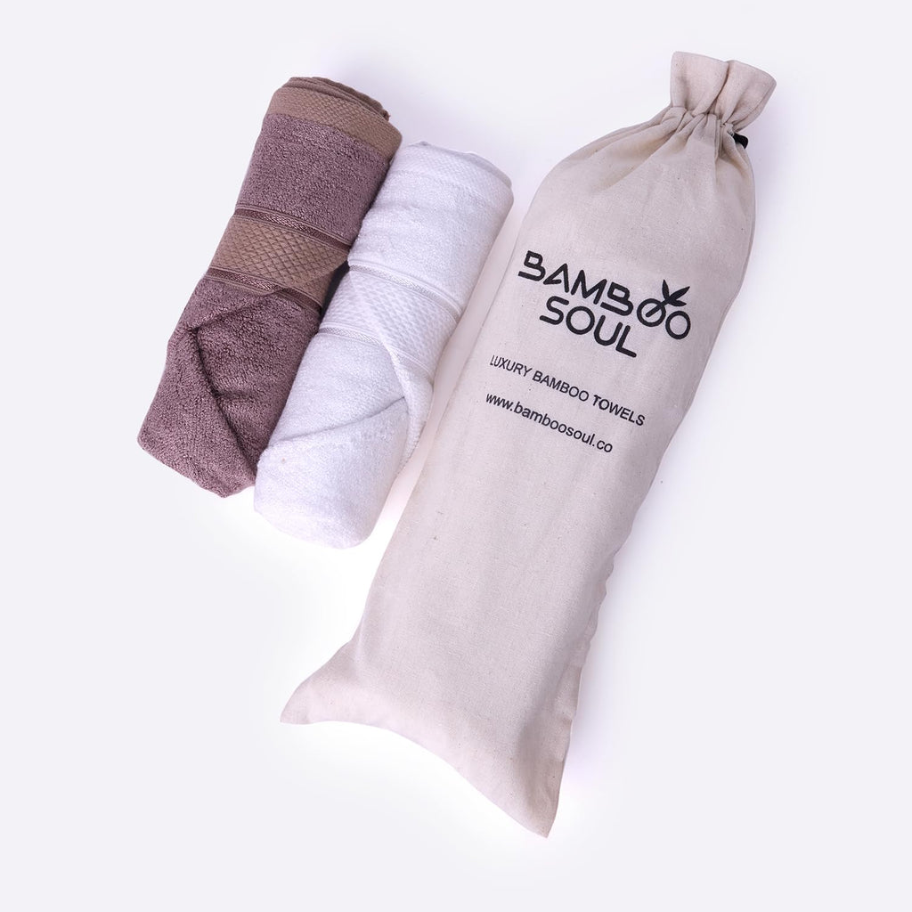BAMBOO SOUL Bamboo Hand Towel — White, Dark Beige