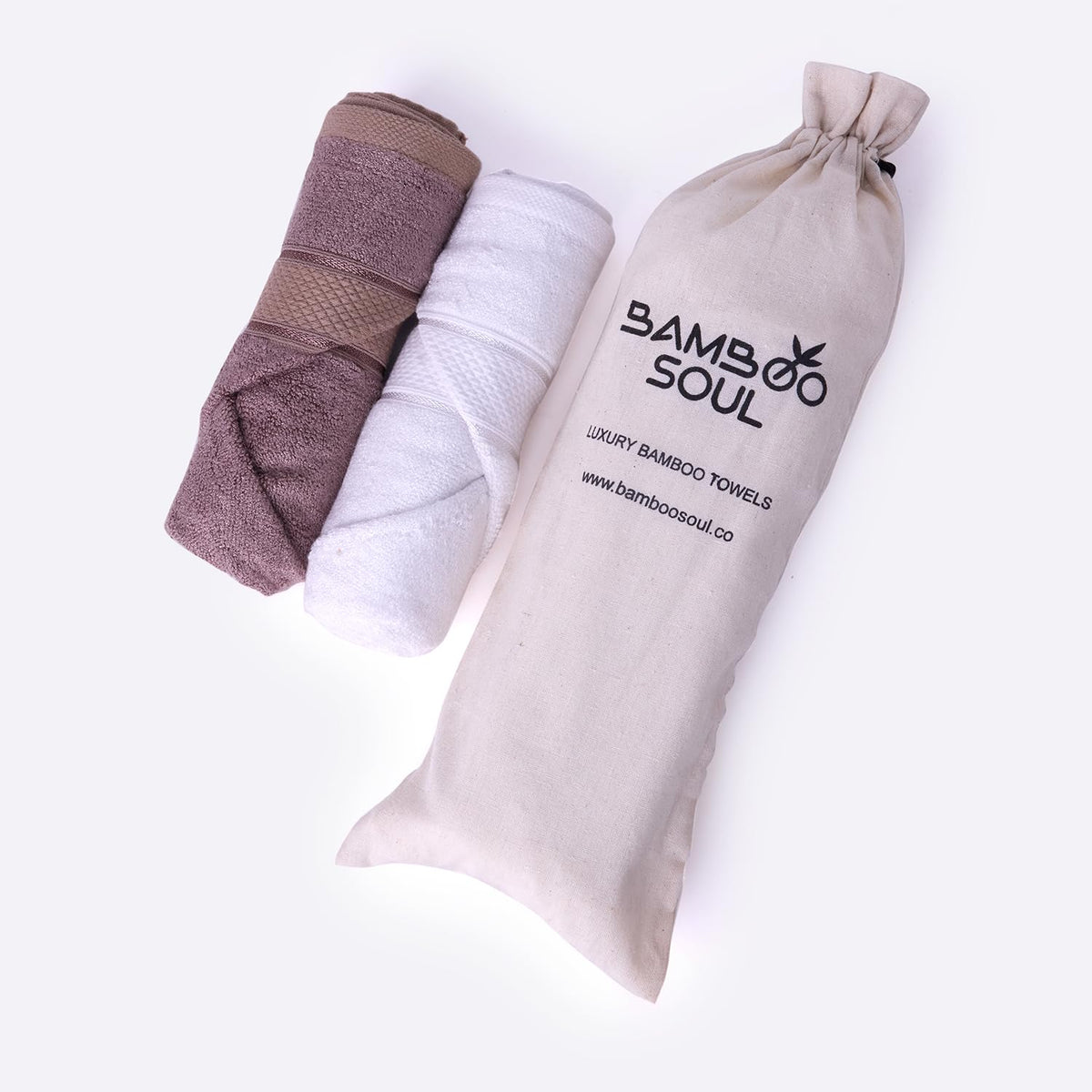 BAMBOO SOUL Bamboo Hand Towel — White, Dark Beige